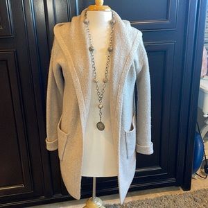 Tahari Stretch Wool Blend Cardigan Hoodie Taupe